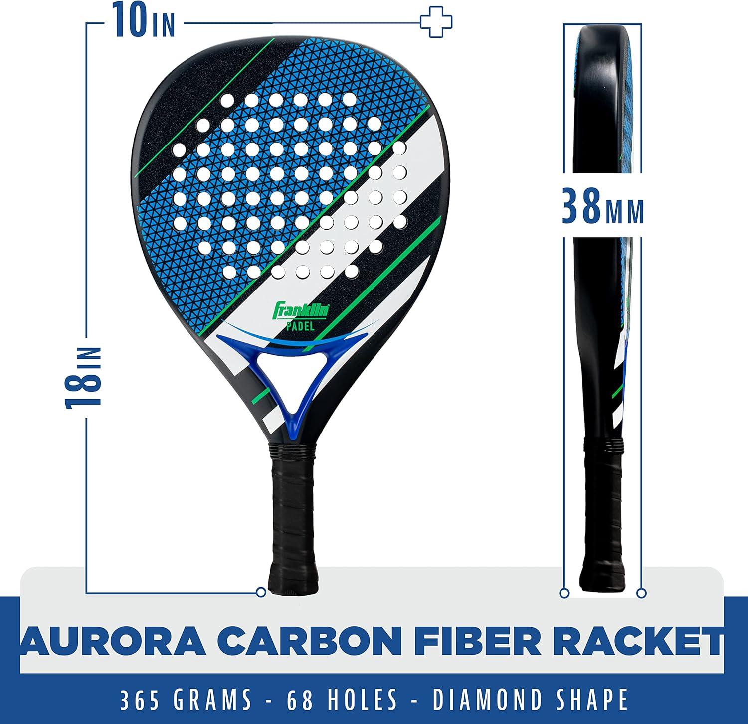 image:imageFranklin Sports Padel Racket Aurora Carbon Fiber Diamond Shape Padel Paddle with Foam Core MAX Grit Surface Pop Tennis Racket 365g Premium for Intermediate Advanced Players Blue