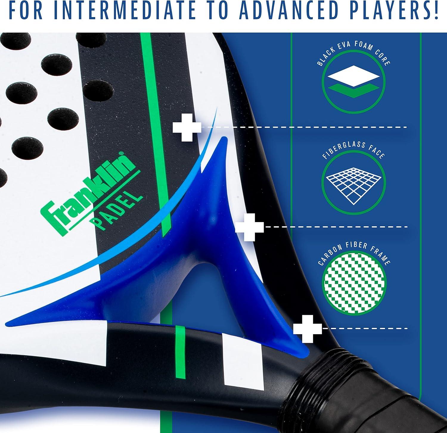 image:imageFranklin Sports Padel Racket Aurora Carbon Fiber Diamond Shape Padel Paddle with Foam Core MAX Grit Surface Pop Tennis Racket 365g Premium for Intermediate Advanced Players Blue