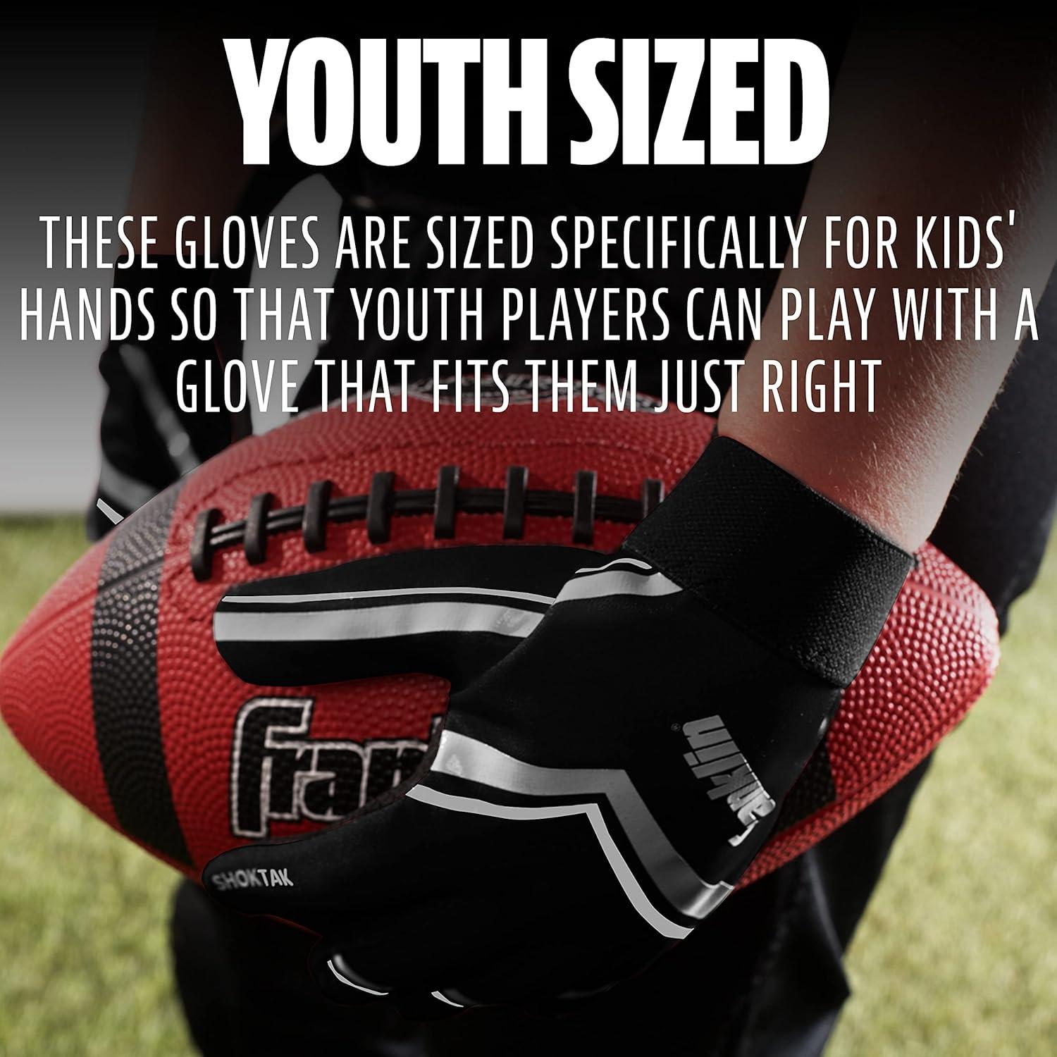 image:imageFranklin Sports Youth Football Receiver Gloves Shoktak Youth Gloves Kids Football High GripBlack