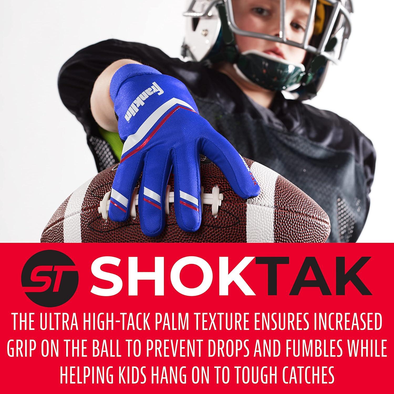 image:imageFranklin Sports Youth Football Receiver Gloves Shoktak Youth Gloves Kids Football High GripBlue