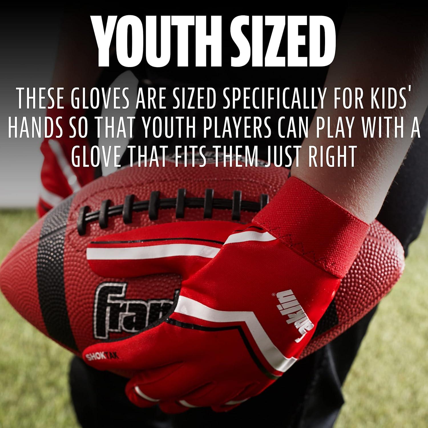 image:imageFranklin Sports Youth Football Receiver Gloves Shoktak Youth Gloves Kids Football High GripRed