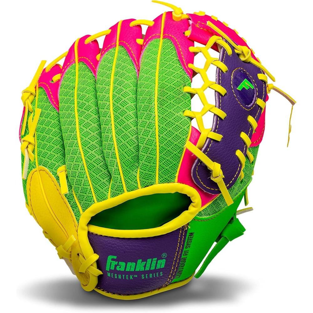 image:imageFranklin Sports Kids Baseball Glove  Foam Ball Sets  Meshtek Youth Teeball Gloves for Kids  Toddlers  Left  Right Hand Throw  95 InchPurplePinkYellow