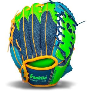 Franklin Sports Kids Baseball Glove + Foam Ball Sets – Meshtek Youth Teeball Gloves for Kids + Toddlers – Left + Right Hand Throw – 9.5″ Inch(Navy/Lime/Orange)
