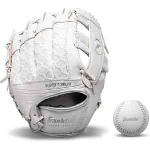 Franklin Sports Kids Baseball Glove + Foam Ball Sets – Meshtek Youth Teeball Gloves for Kids + Toddlers – Left + Right Hand Throw – 9.5″ Inch(White)
