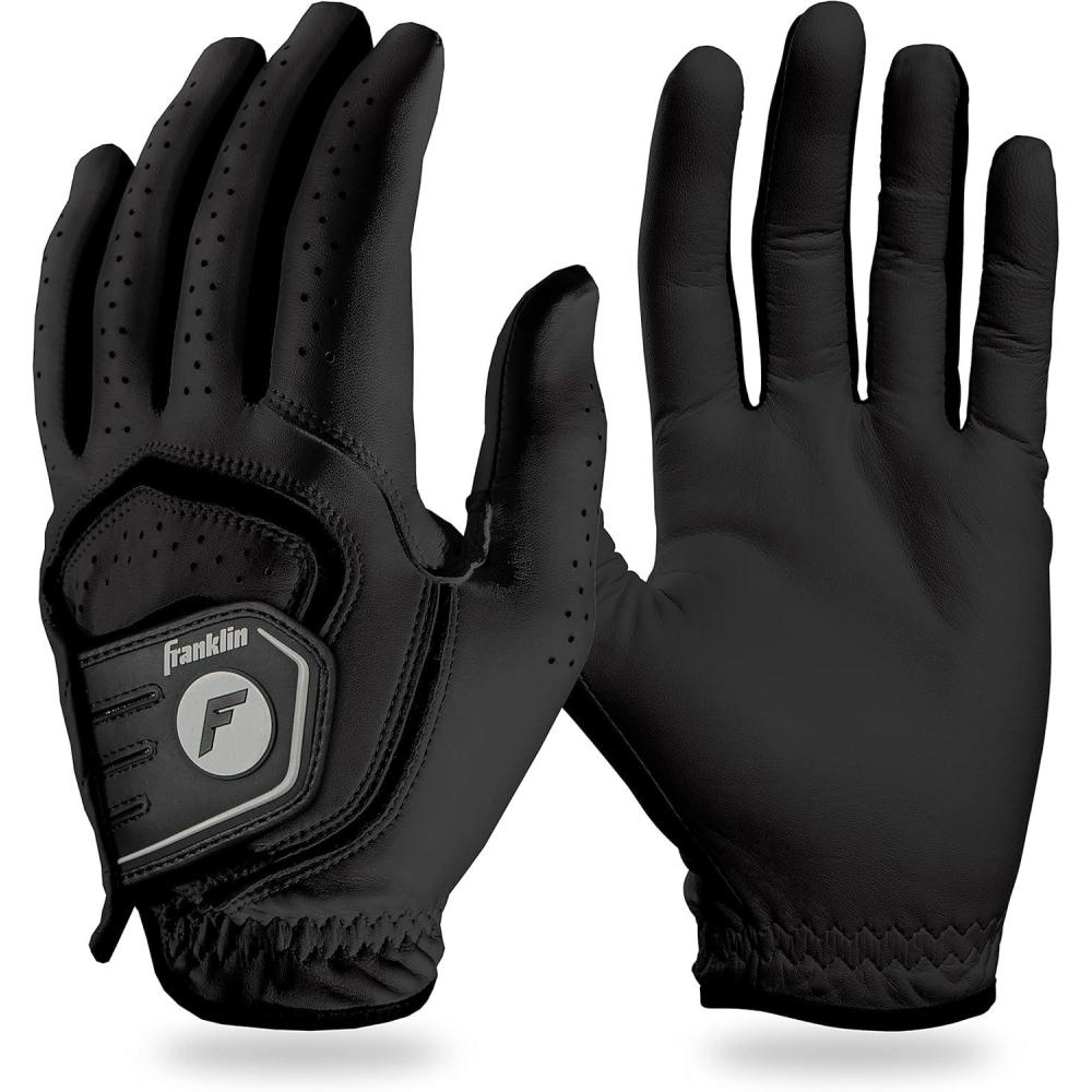 image:imageFranklin Sports Golf Glove Pro Golf Gloves Premium Leather Golfing Glove Maximum Grip White BlackBlack