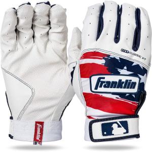Franklin Sports MLB Classic XT Batting Gloves – Adult + Youth Batting Glove Pairs – Baseball + Softball Batting Gloves(Red  White  Blue)