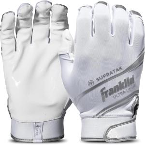 Franklin Sports Supratak Football Receiver Gloves – Black/Gold – Youth Small(White/Chrome)