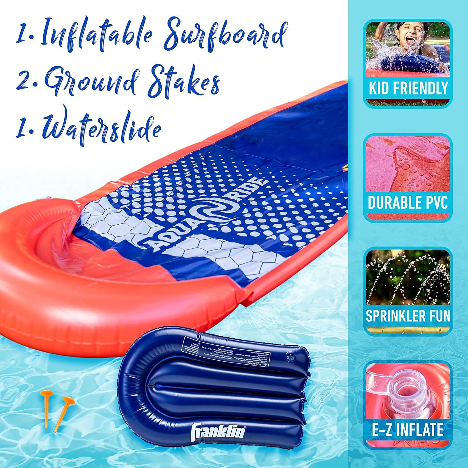 image:imageFranklin Sports Aqua Ride Kids Backyard Waterslide Aqua Ride 25 Foot Lawn Water Sliding Mat 1 Inflatable Surf Board Outdoor Kids Water Toy