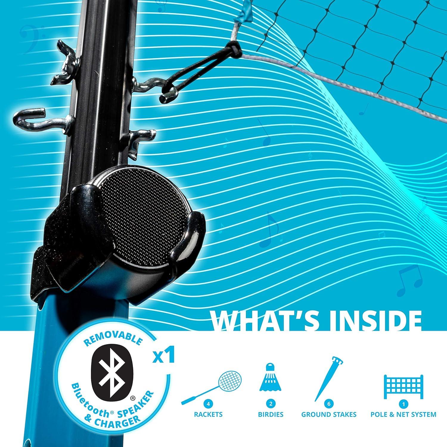 image:imageFranklin Sports Beach Backyard Volleyball Set Badminton Set with Speaker Bluetooth Net Pole Set with Pump Bluetooth Speakers Carry Bag IncludedBluetooth Badminton