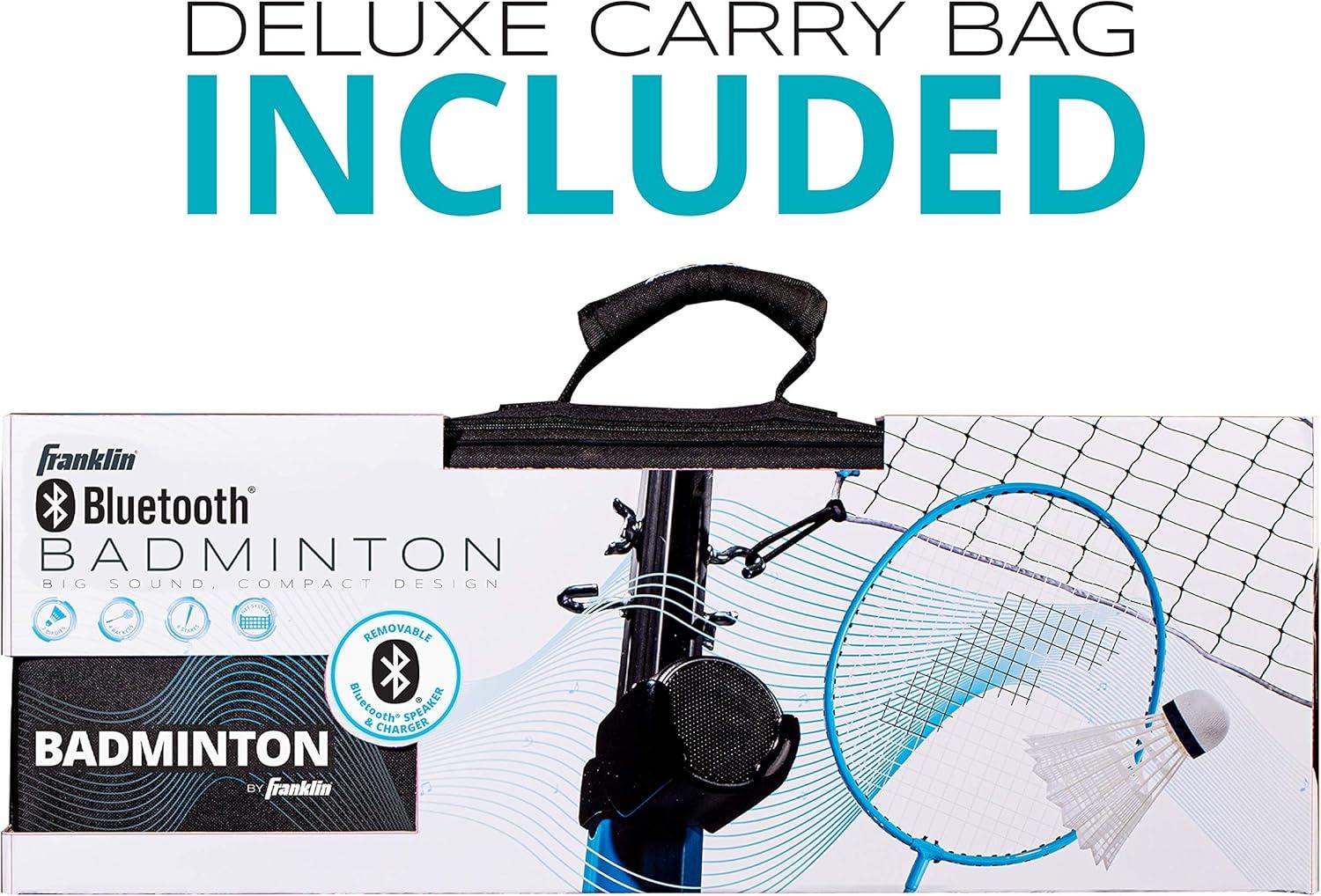 image:imageFranklin Sports Beach Backyard Volleyball Set Badminton Set with Speaker Bluetooth Net Pole Set with Pump Bluetooth Speakers Carry Bag IncludedBluetooth Badminton