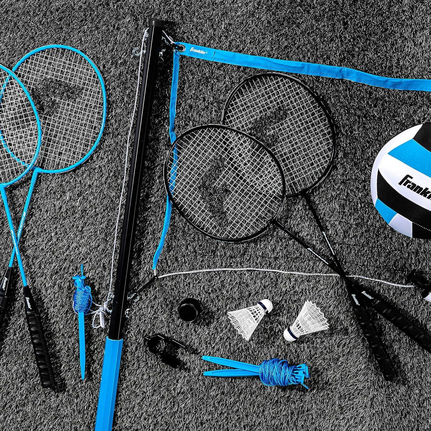 image:imageFranklin Sports Beach Backyard Volleyball Set Badminton Set with Speaker Bluetooth Net Pole Set with Pump Bluetooth Speakers Carry Bag IncludedBluetooth VolleyballBadminton