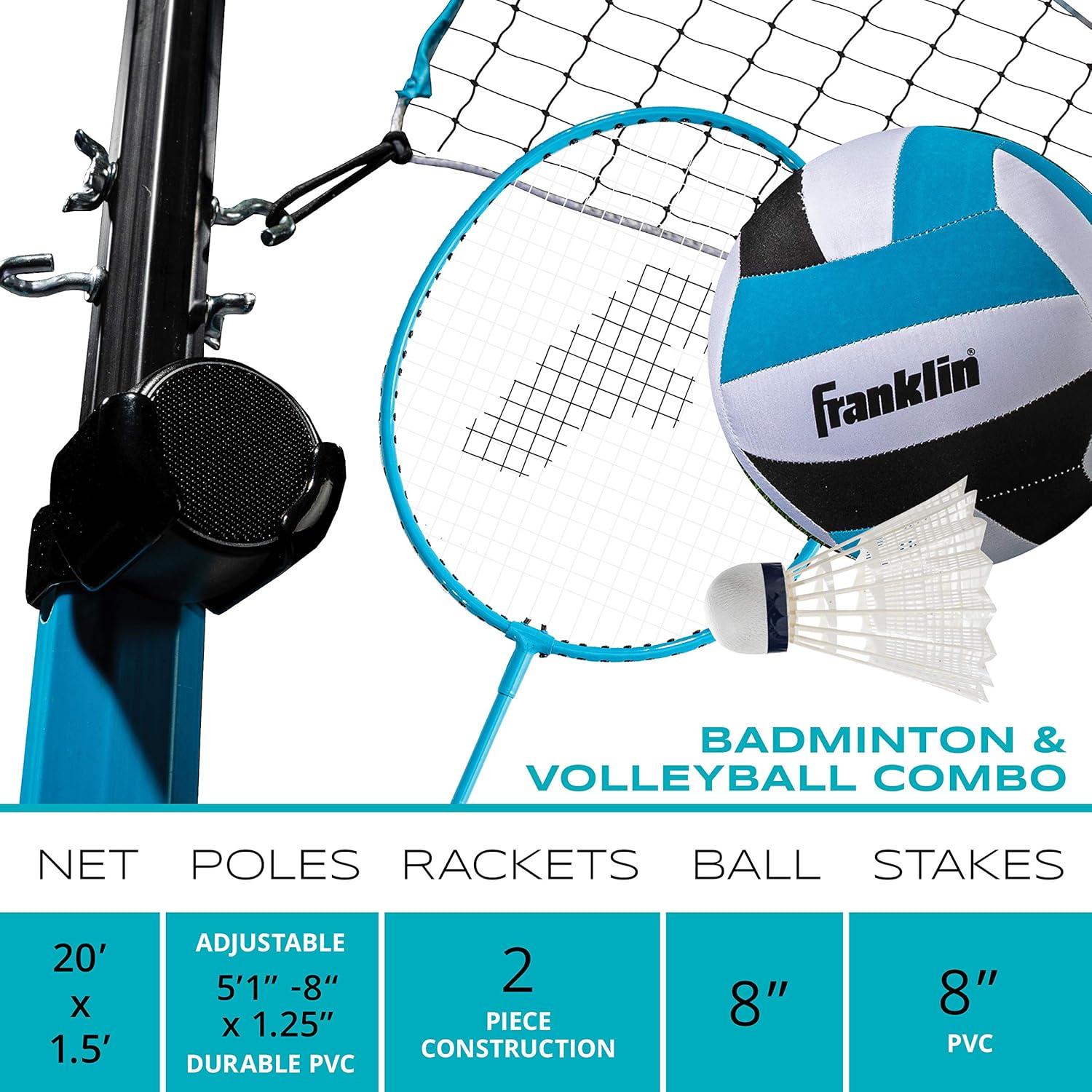 image:imageFranklin Sports Beach Backyard Volleyball Set Badminton Set with Speaker Bluetooth Net Pole Set with Pump Bluetooth Speakers Carry Bag IncludedBluetooth VolleyballBadminton