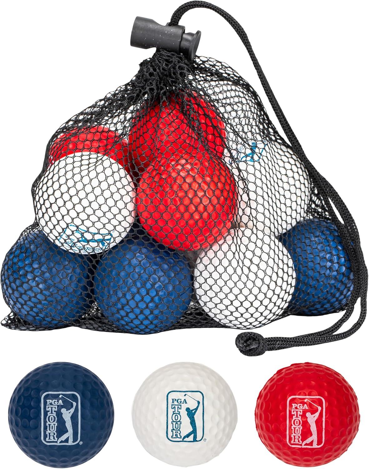 image:imageFranklin Sports PGA TOUR Indoor Outdoor Foam Golf Balls Kids Adults Foam Golf Balls Limited Flight Includes Draw String Carry Bag 12 Pack Red White Blue