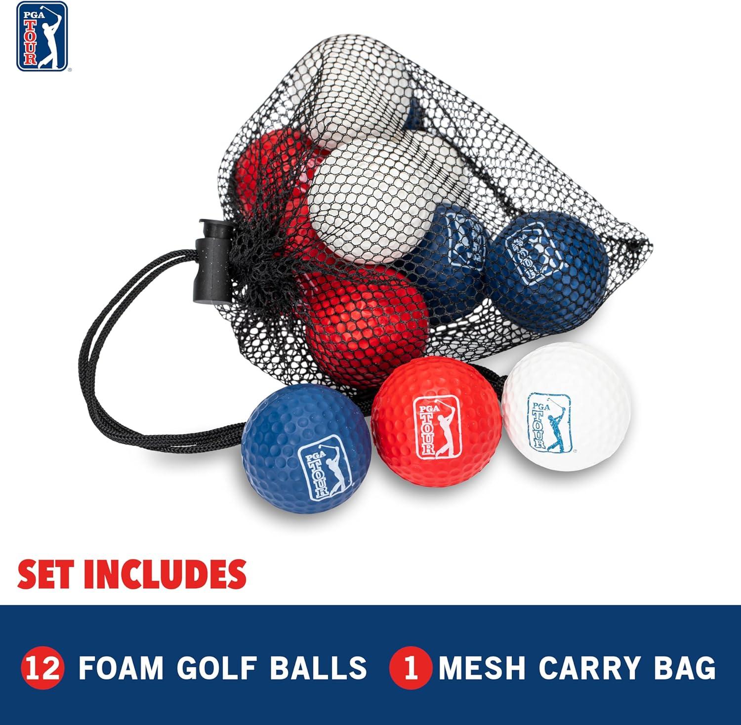 image:imageFranklin Sports PGA TOUR Indoor Outdoor Foam Golf Balls Kids Adults Foam Golf Balls Limited Flight Includes Draw String Carry Bag 12 Pack Red White Blue