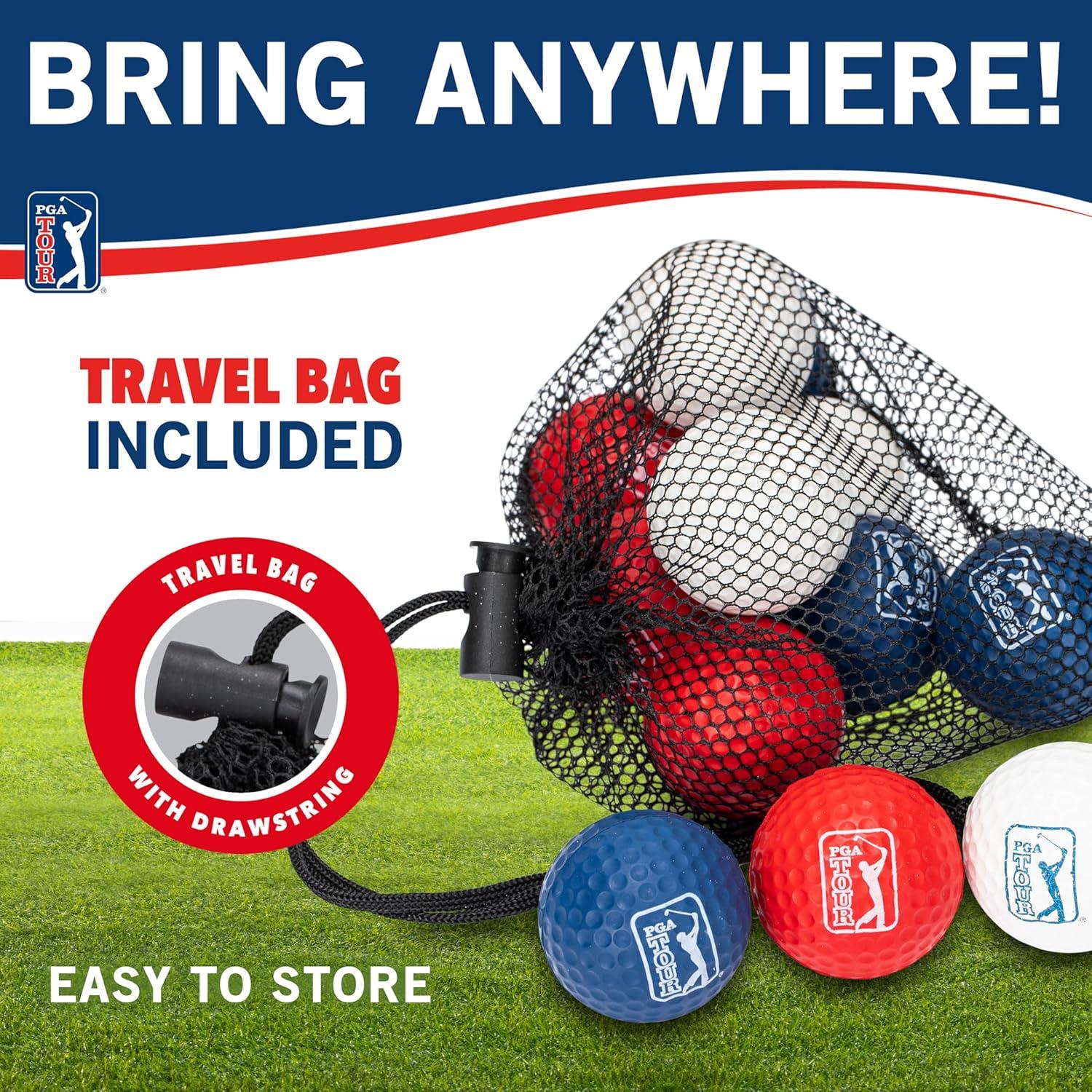 image:imageFranklin Sports PGA TOUR Indoor Outdoor Foam Golf Balls Kids Adults Foam Golf Balls Limited Flight Includes Draw String Carry Bag 12 Pack Red White Blue