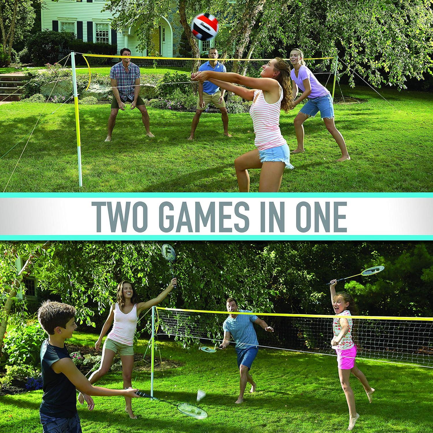 image:imageFranklin Sports Volleyball Badminton Combo Sets Backyard Beach Outdoor Volleyball Badminton Net Set Portable Badminton Volleyball Net with Poles Volleyball Rackets Birdies IncludedFamily