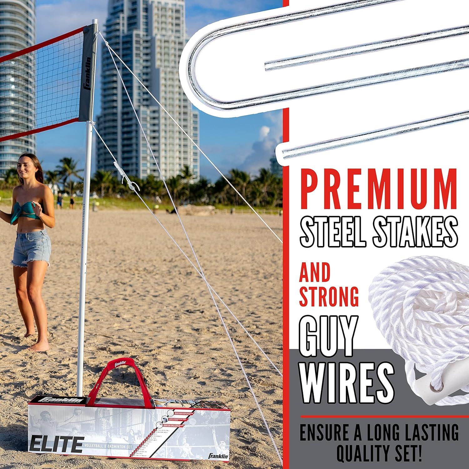 image:imageFranklin Sports Volleyball Badminton Combo Sets Backyard Beach Outdoor Volleyball Badminton Net Set Portable Badminton Volleyball Net with Poles Volleyball Rackets Birdies IncludedElite
