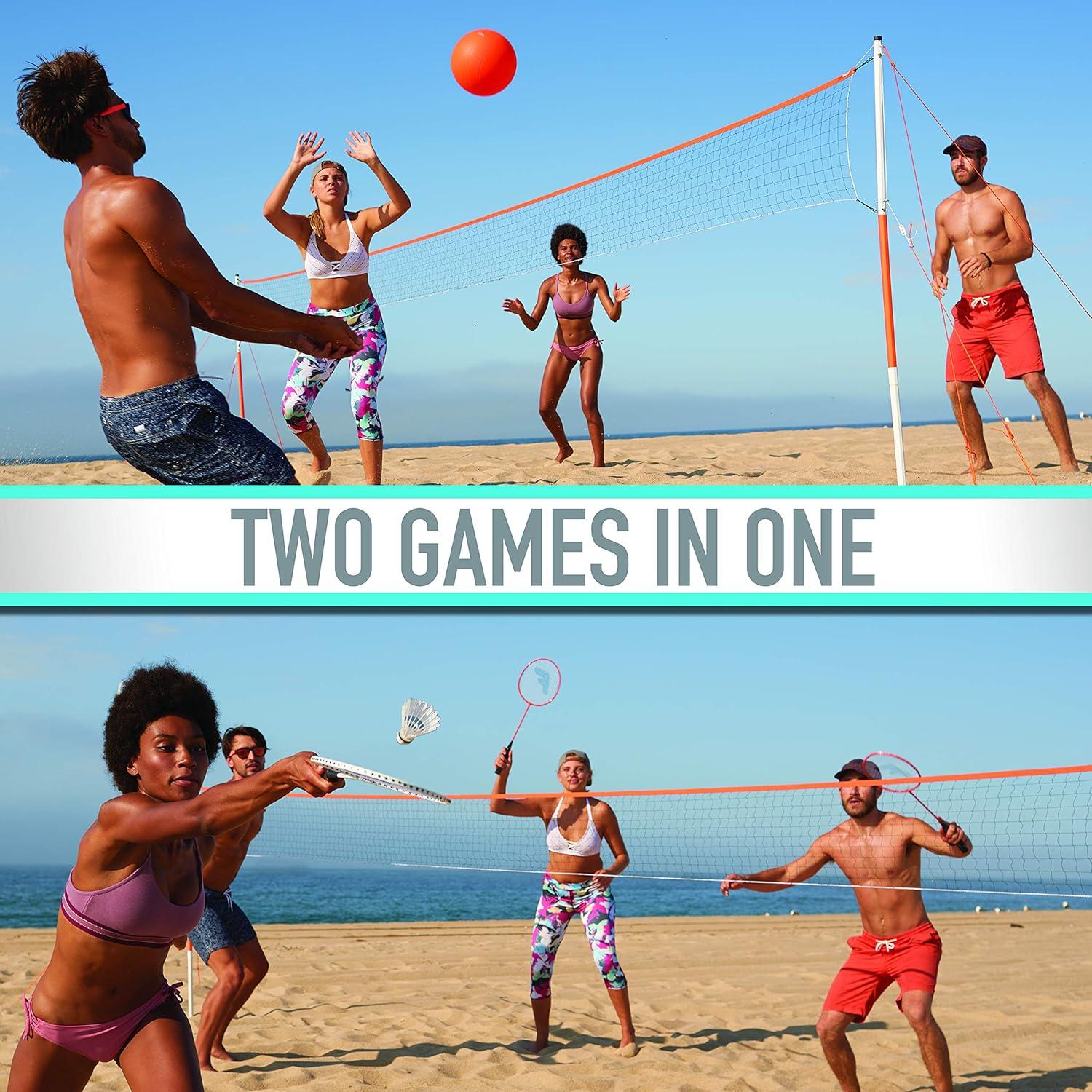 image:imageFranklin Sports Volleyball Badminton Combo Sets Backyard Beach Outdoor Volleyball Badminton Net Set Portable Badminton Volleyball Net with Poles Volleyball Rackets Birdies IncludedStarter