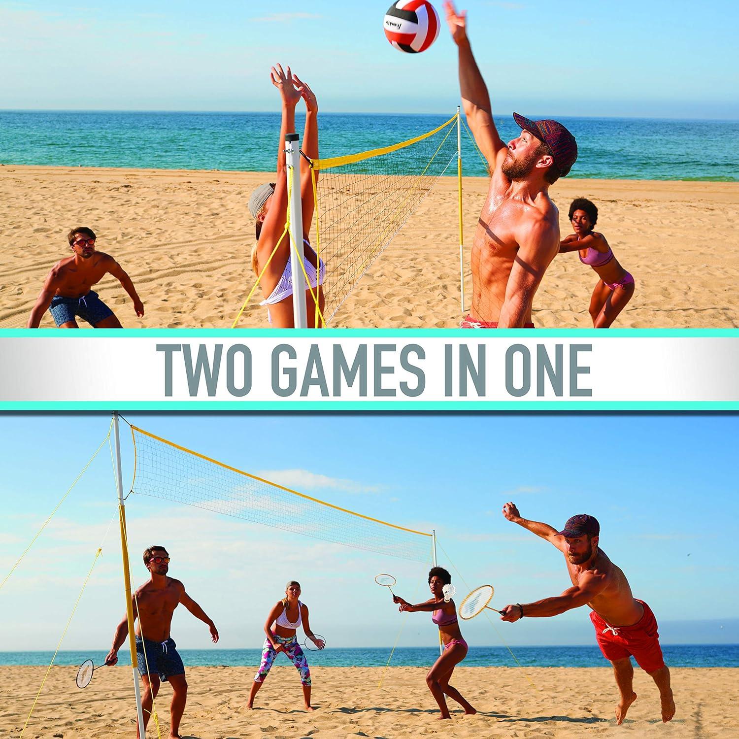 image:imageFranklin Sports Volleyball Badminton Combo Sets Backyard Beach Outdoor Volleyball Badminton Net Set Portable Badminton Volleyball Net with Poles Volleyball Rackets Birdies IncludedFamily