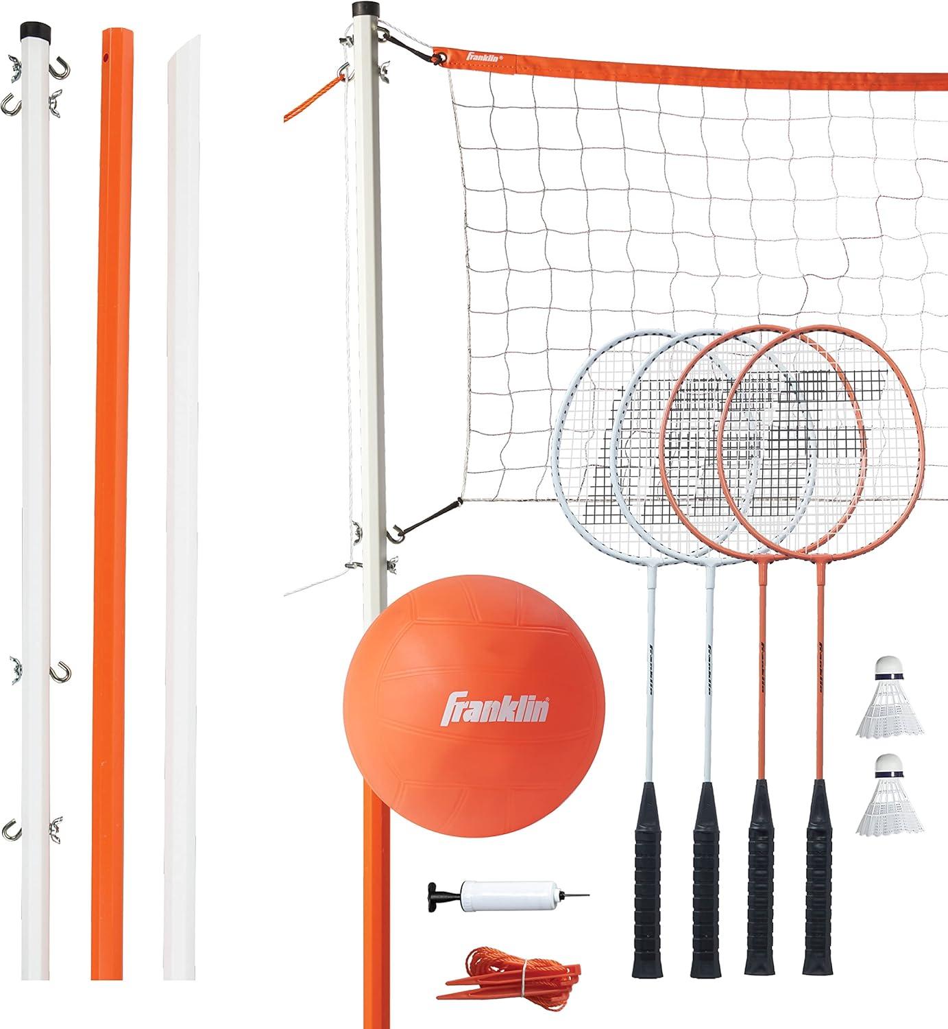 image:imageFranklin Sports Volleyball Badminton Combo Sets Backyard Beach Outdoor Volleyball Badminton Net Set Portable Badminton Volleyball Net with Poles Volleyball Rackets Birdies IncludedStarter