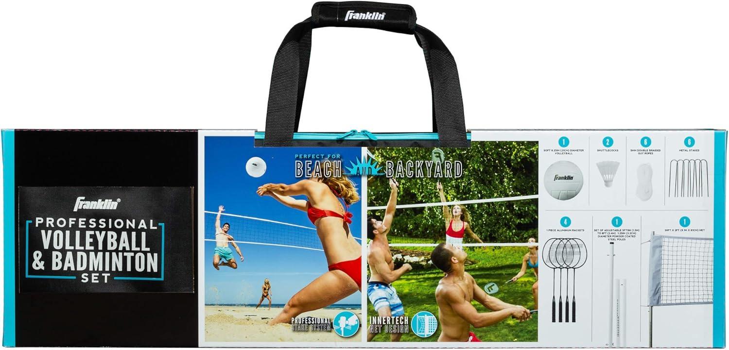 image:imageFranklin Sports Volleyball Badminton Combo Sets Backyard Beach Outdoor Volleyball Badminton Net Set Portable Badminton Volleyball Net with Poles Volleyball Rackets Birdies IncludedProfessional