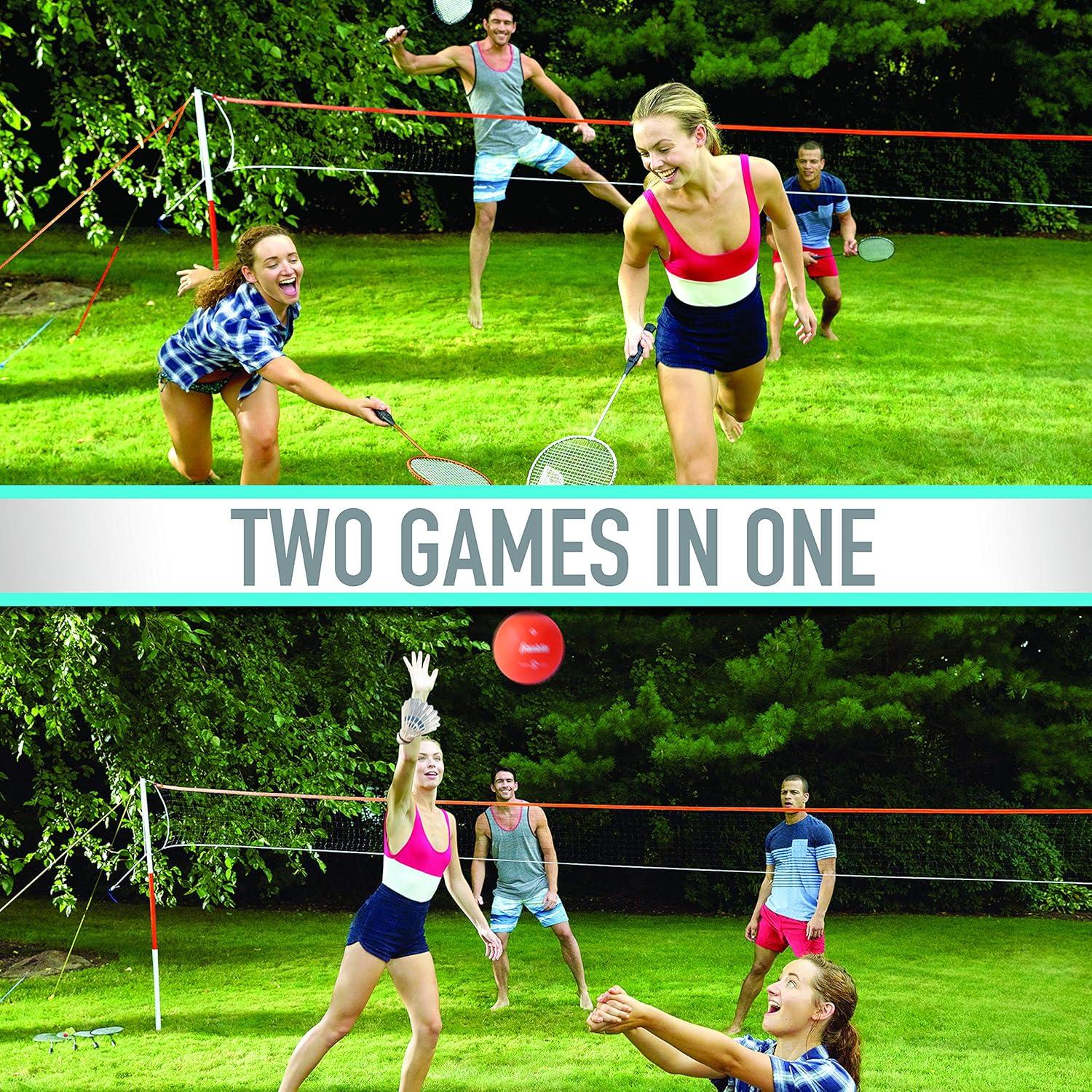 image:imageFranklin Sports Volleyball Badminton Combo Sets Backyard Beach Outdoor Volleyball Badminton Net Set Portable Badminton Volleyball Net with Poles Volleyball Rackets Birdies IncludedStarter
