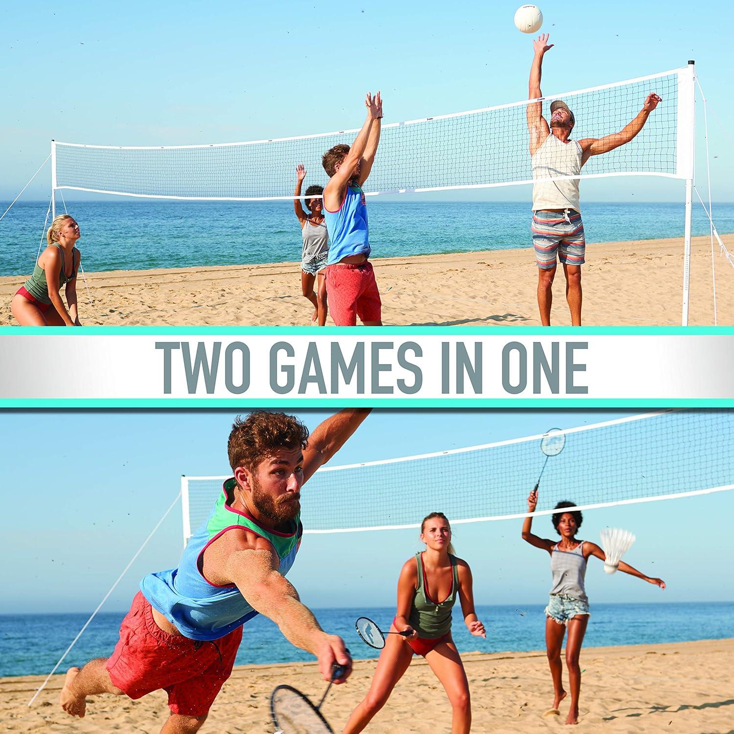 image:imageFranklin Sports Volleyball Badminton Combo Sets Backyard Beach Outdoor Volleyball Badminton Net Set Portable Badminton Volleyball Net with Poles Volleyball Rackets Birdies IncludedProfessional