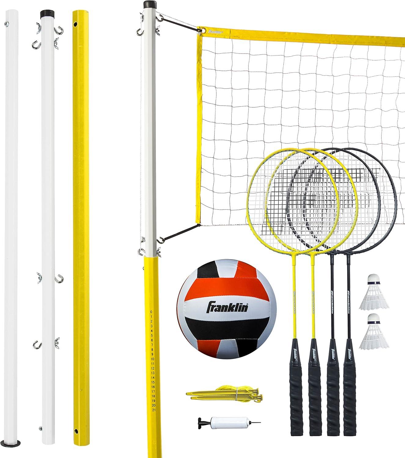 image:imageFranklin Sports Volleyball Badminton Combo Sets Backyard Beach Outdoor Volleyball Badminton Net Set Portable Badminton Volleyball Net with Poles Volleyball Rackets Birdies IncludedFamily