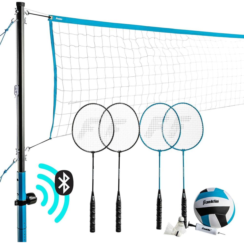 image:imageFranklin Sports Beach  Backyard Volleyball Set  Badminton Set with Speaker  Bluetooth Net  Pole Set  with Pump Bluetooth Speakers  Carry Bag IncludedBluetooth VolleyballBadminton
