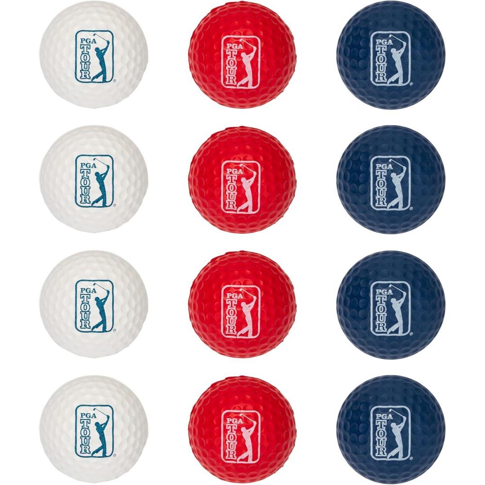 image:imageFranklin Sports PGA TOUR Indoor Outdoor Foam Golf Balls Kids Adults Foam Golf Balls Limited Flight Includes Draw String Carry Bag 12 Pack Red White Blue