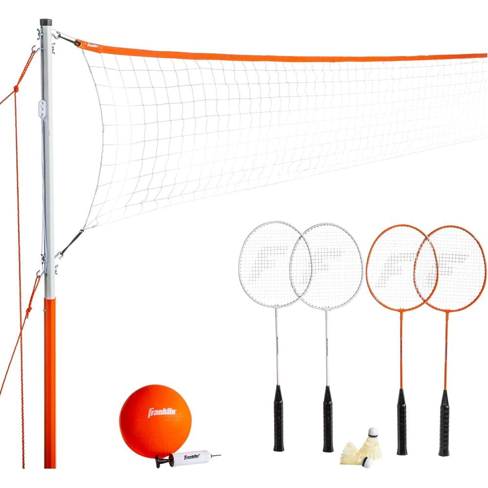 image:imageFranklin Sports Volleyball Badminton Combo Sets Backyard Beach Outdoor Volleyball Badminton Net Set Portable Badminton Volleyball Net with Poles Volleyball Rackets Birdies IncludedStarter