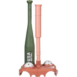 Franklin Sports USA Softball Kids Softball Batting Tee Set – Jumbo Plastic Softball Bat, Ball + Tee – Adjustable + Portable for Youth + Toddlers – Fold Away