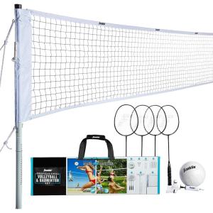 Franklin Sports Volleyball + Badminton Combo Sets – Backyard + Beach Outdoor Volleyball + Badminton Net Set – Portable Badminton + Volleyball Net with Poles – Volleyball, Rackets + Birdies Included(Professional)