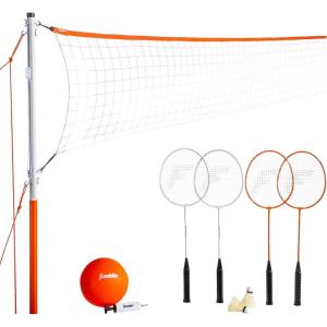Franklin Sports Volleyball + Badminton Combo Sets – Backyard + Beach Outdoor Volleyball + Badminton Net Set – Portable Badminton + Volleyball Net with Poles – Volleyball, Rackets + Birdies Included(Starter)