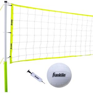 Franklin Sports Volleyball Set – Beach and Backyard Volleyball Net Set – Portable Volleyball Net and Ball Set with Poles and Ground Stakes – Recreational(Advanced)