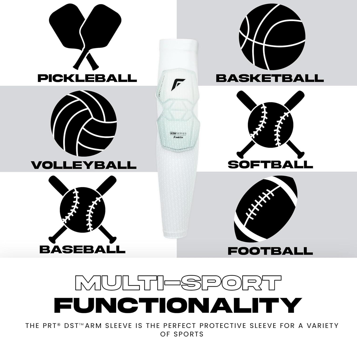 image:imageFranklin Sports Baseball Softball Protective Arm Sleeve PRT DST Series Adult Arm Elbow Shield for Batting Fielding Right Arm Left Arm Black SMWhite