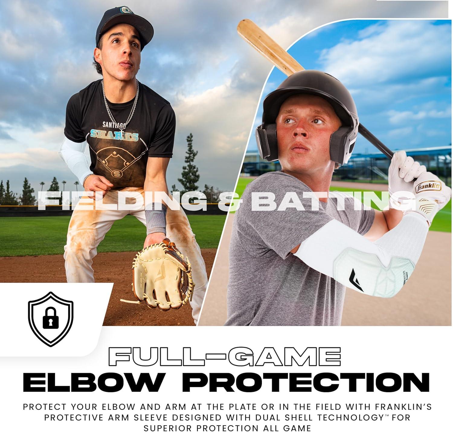 image:imageFranklin Sports Baseball Softball Protective Arm Sleeve PRT DST Series Adult Arm Elbow Shield for Batting Fielding Right Arm Left Arm Black SMWhite