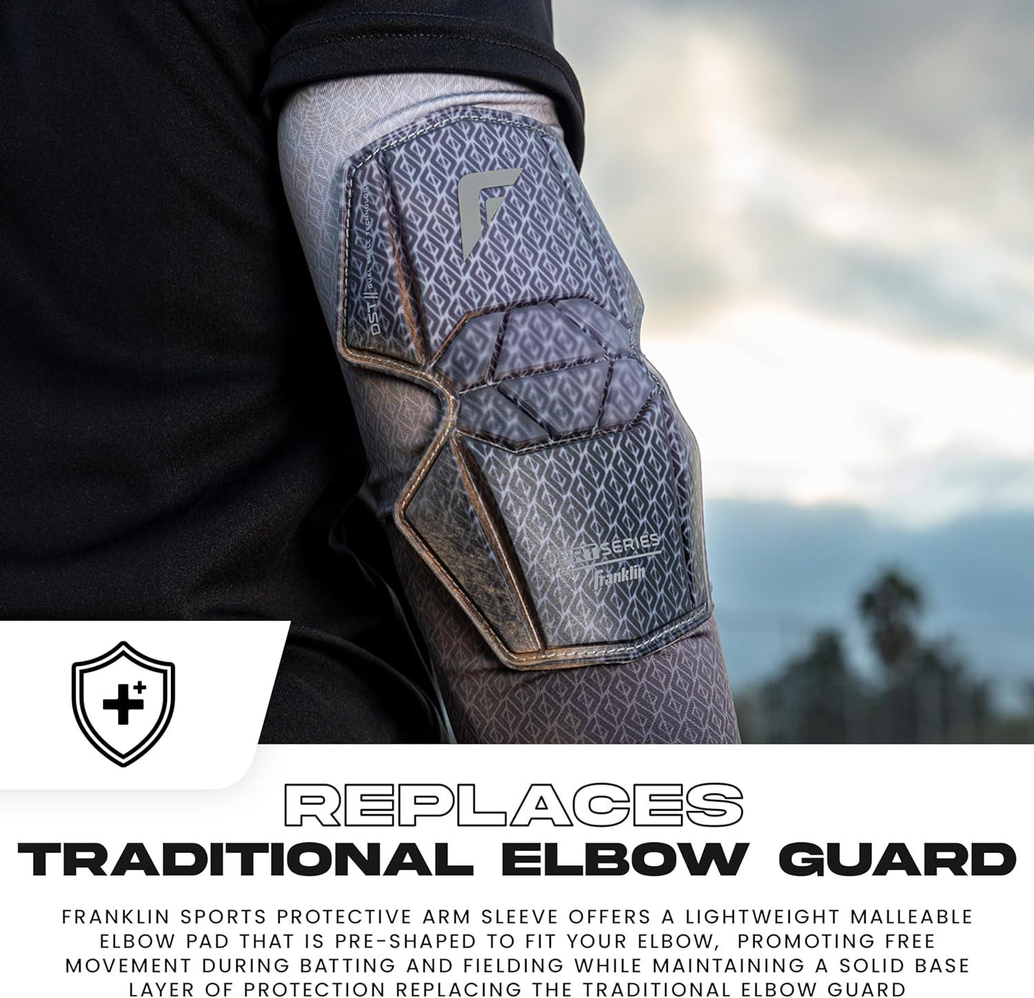 image:imageFranklin Sports Baseball Softball Protective Arm Sleeve PRT DST Series Youth Arm Elbow Shield for Batting Fielding Protective Arm Sleeve Elbow Shield Right Arm Left Arm White OSFMBlack