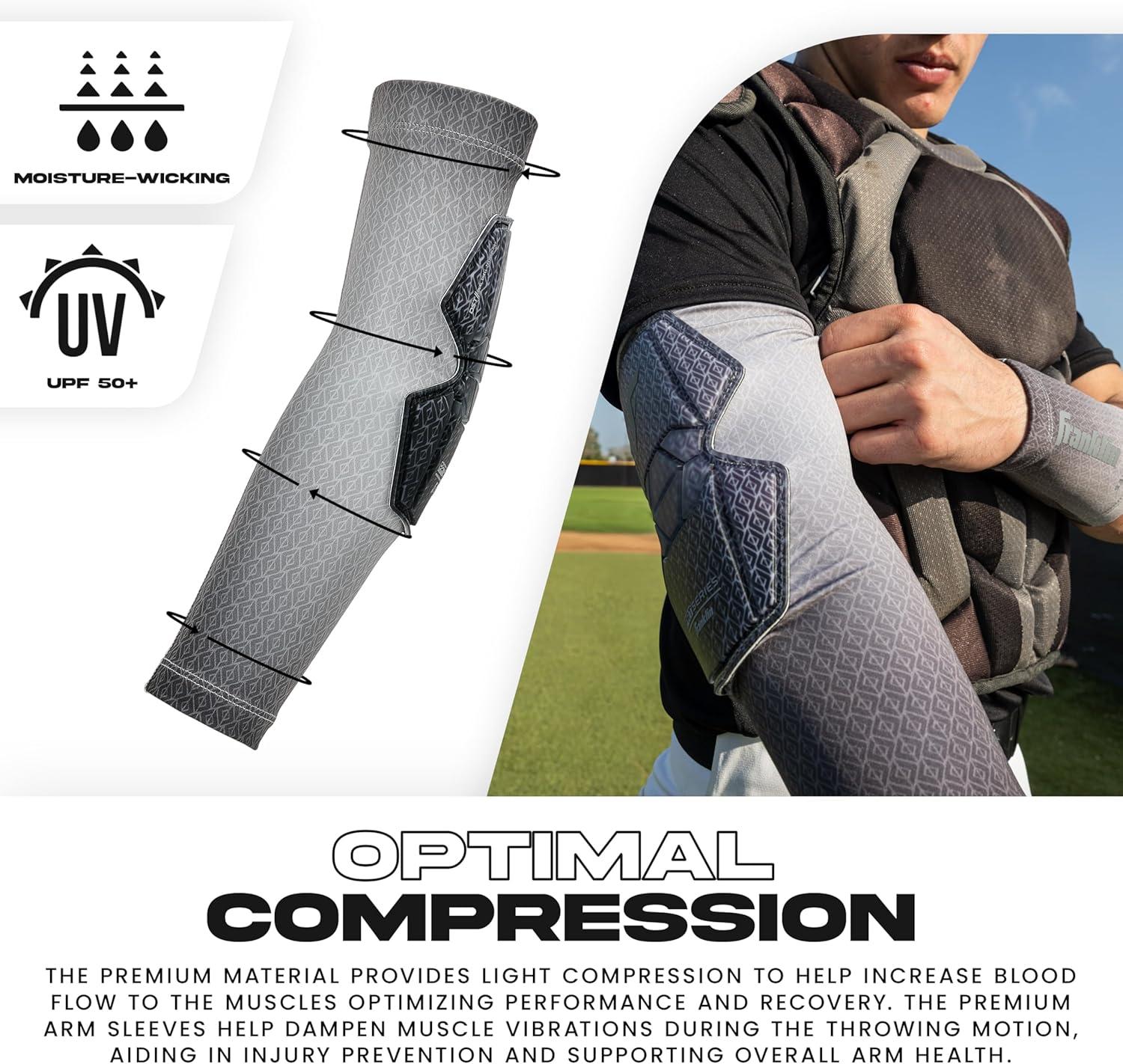 image:imageFranklin Sports Baseball Softball Protective Arm Sleeve PRT DST Series Youth Arm Elbow Shield for Batting Fielding Protective Arm Sleeve Elbow Shield Right Arm Left Arm White OSFMBlack