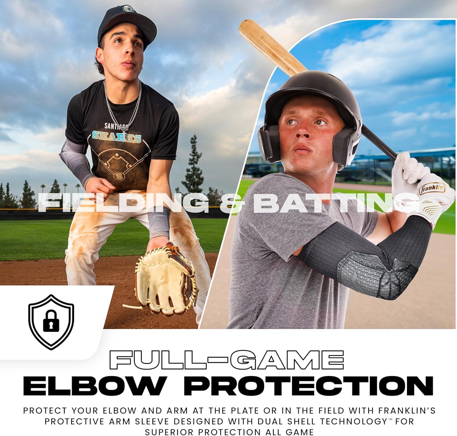 image:imageFranklin Sports Baseball Softball Protective Arm Sleeve PRT DST Series Youth Arm Elbow Shield for Batting Fielding Protective Arm Sleeve Elbow Shield Right Arm Left Arm White OSFMBlack