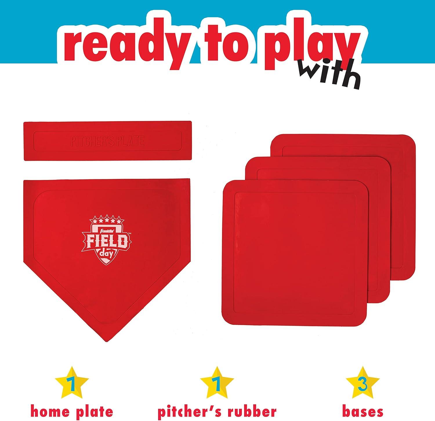 image:imageFranklin Sports Field Day Baseball Base Set Throw Down Rubber Bases for Baseball Softball with Home Plate Portable Backyard Baseball Softball Kickball Bases Easy Set Up Rubber Base Set RedOne Size