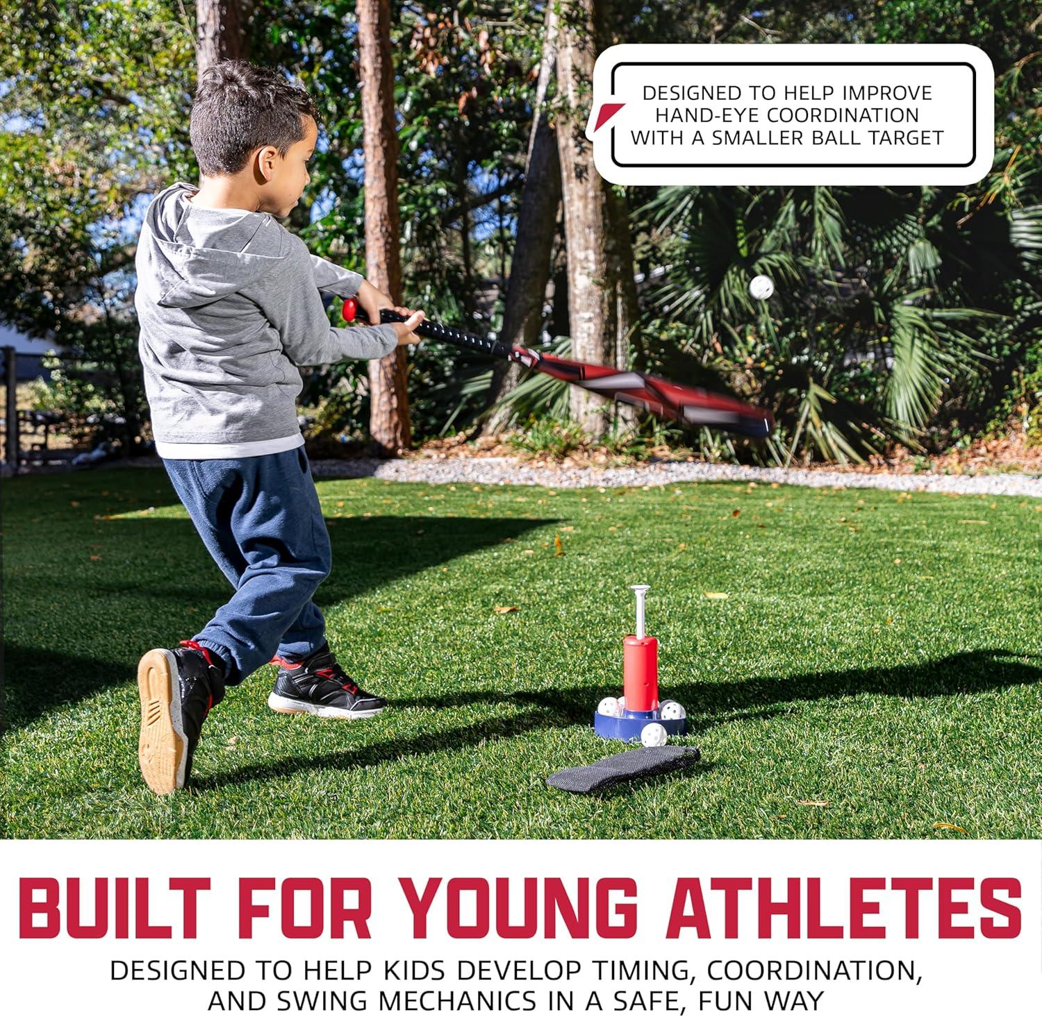 image:imageFranklin Sports MLB Micro Tee Trainer Kids Baseball Batting Trainer with PopUp Pitching Machine 10 Durable Balls Drill Card amp Bag Youth Hitting Practice Set for Backyard Training
