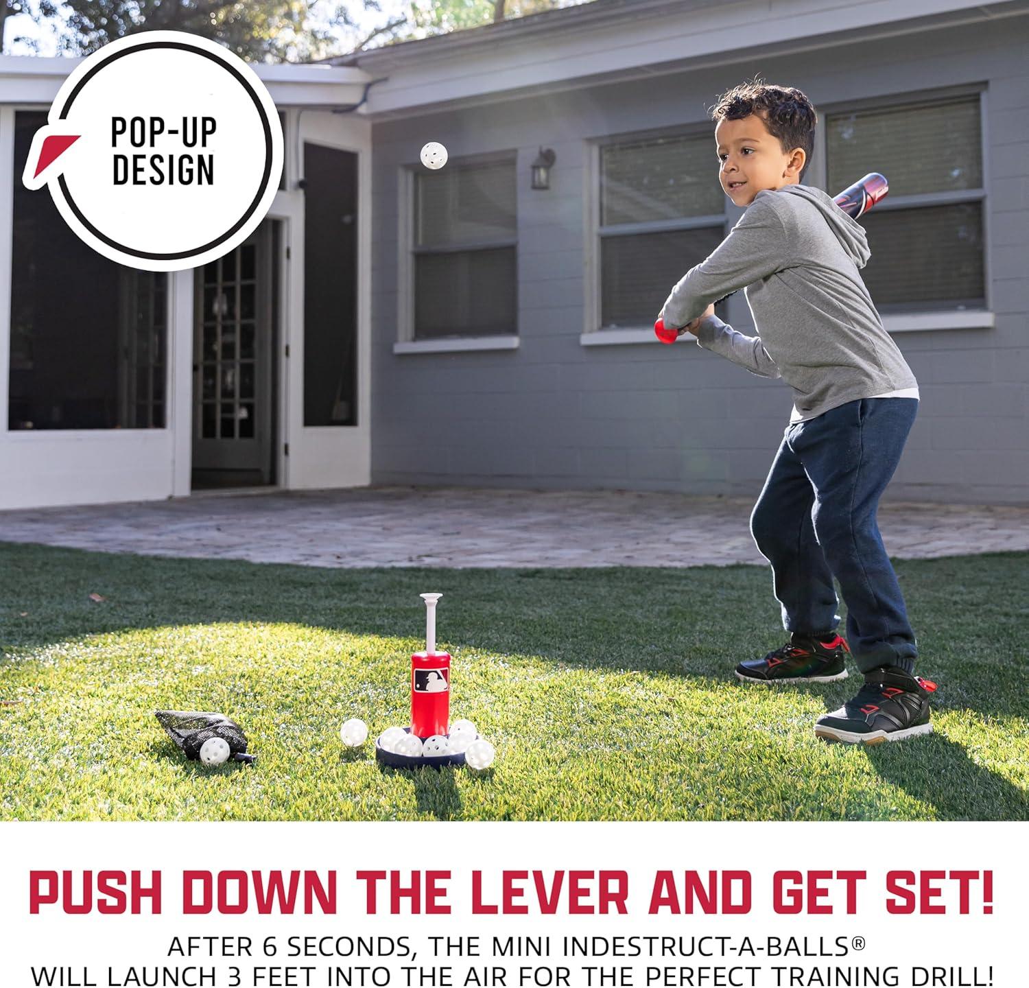 image:imageFranklin Sports MLB Micro Tee Trainer Kids Baseball Batting Trainer with PopUp Pitching Machine 10 Durable Balls Drill Card amp Bag Youth Hitting Practice Set for Backyard Training