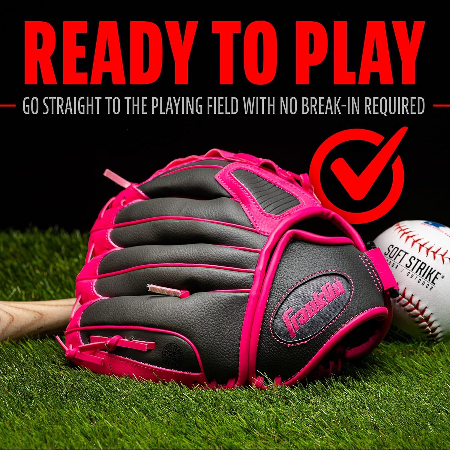 image:imageFranklin Sports RTP Kids Baseball Gloves Childs Teeball Glove Ball Set Boys Girls Mitt Set Kids Toddler Right Hand Throw 105 Pink