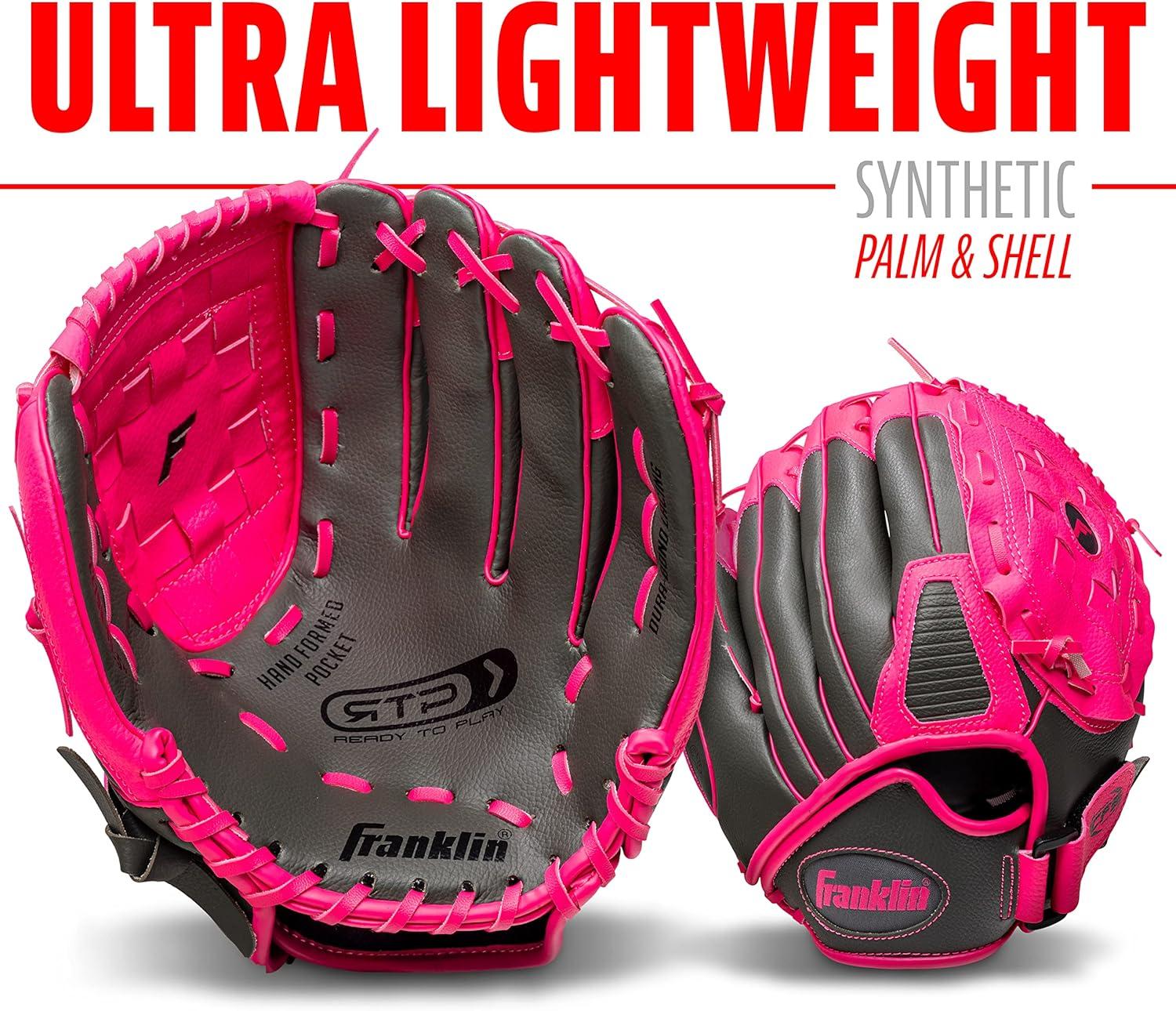 image:imageFranklin Sports RTP Kids Baseball Gloves Childs Teeball Glove Ball Set Boys Girls Mitt Set Kids Toddler Right Hand Throw 105 Pink