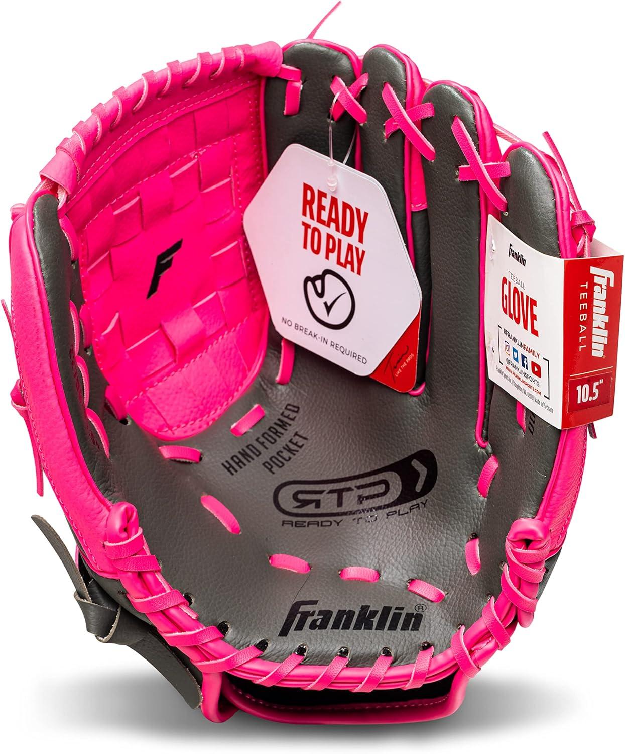 image:imageFranklin Sports RTP Kids Baseball Gloves Childs Teeball Glove Ball Set Boys Girls Mitt Set Kids Toddler Right Hand Throw 105 Pink