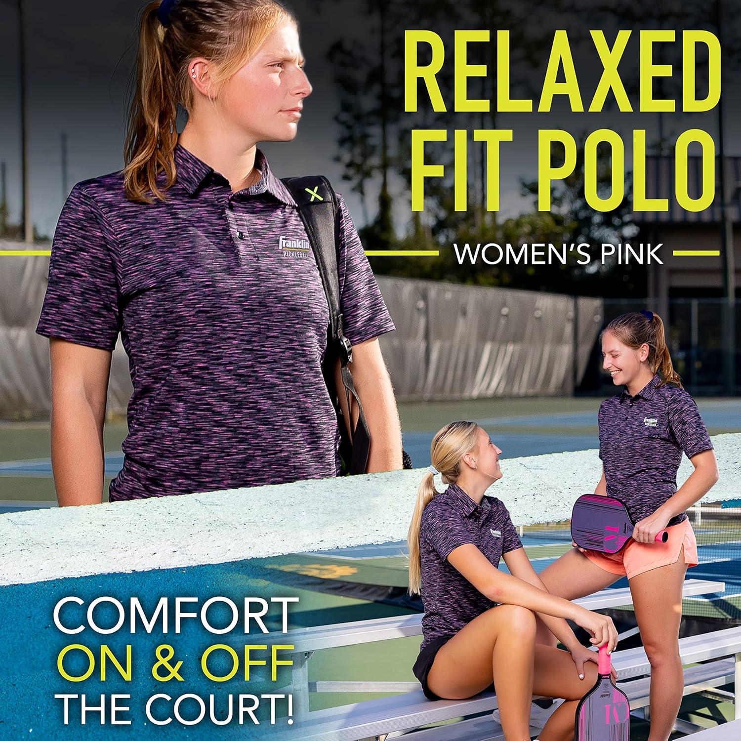 image:imageFranklin Sports Womens Pickleball Short Sleeve Polo Shirt Womens Athletic Polos for Golf Pickleball Tennis More Relaxed Fit Dry Lightweight Polo Shirt for Women Pink Black Small