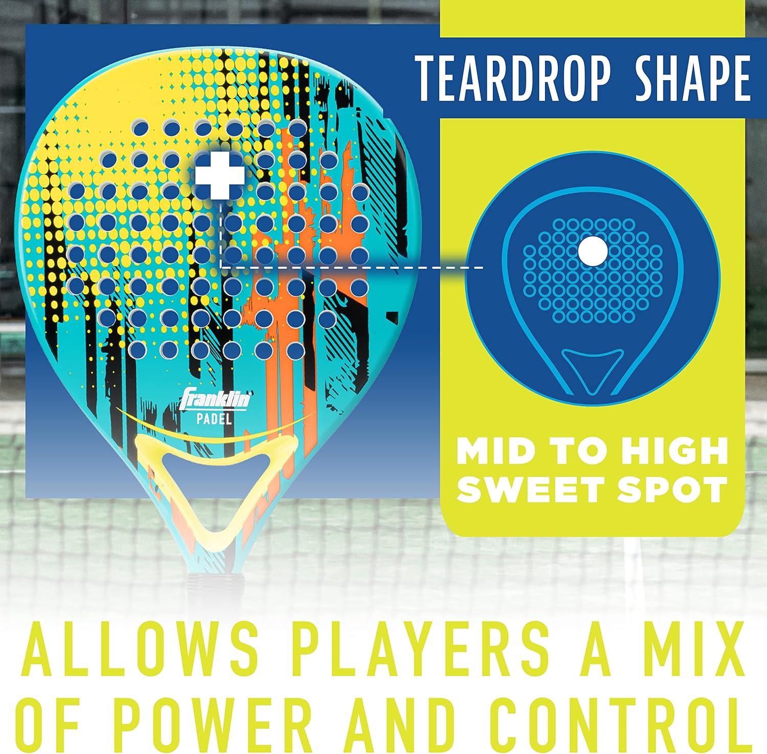 image:imageFranklin Sports Padel Racket Endeavor Fiberglass Padel Racket with Foam Core 365g Premium Performance BlueYellow