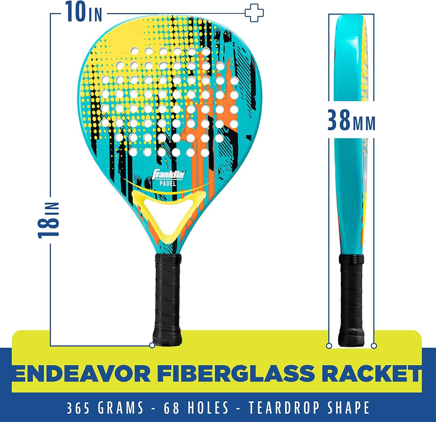 image:imageFranklin Sports Padel Racket Endeavor Fiberglass Padel Racket with Foam Core 365g Premium Performance BlueYellow