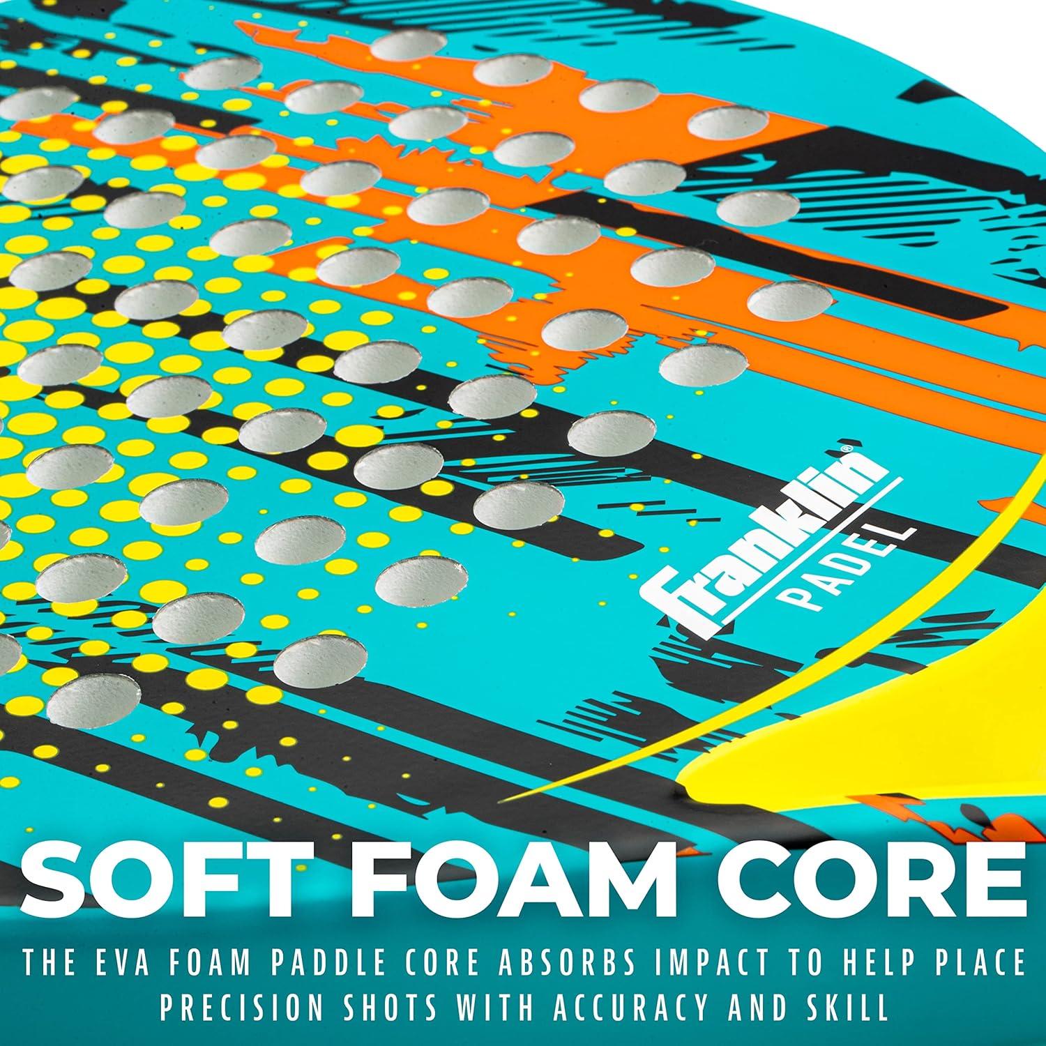 image:imageFranklin Sports Padel Racket Endeavor Fiberglass Padel Racket with Foam Core 365g Premium Performance BlueYellow
